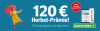 Frau mit rotem Schirm Text '120 Euro Herbst Prämie! 12 Monate gedruckt und digital lesen. Lesen, was lokal interessiert!